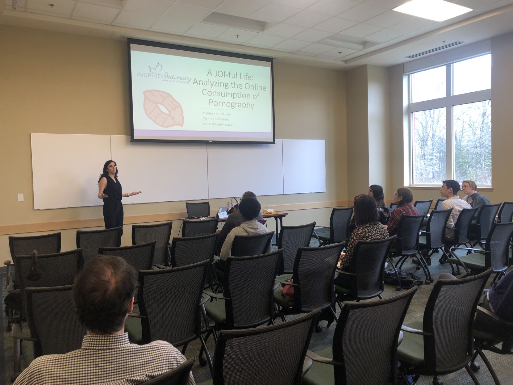 Relationship coach Alisha Fisher speaking at "Porn Illiteracy" event
